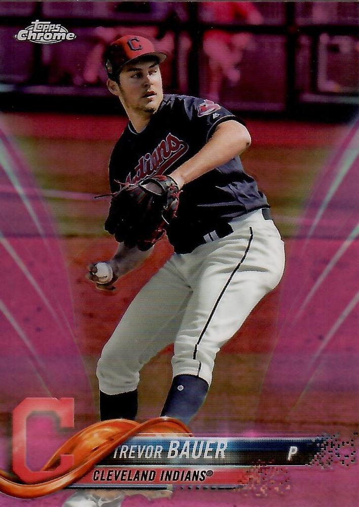 2018 Topp Chrome Pink Refractor Trevor Bauer #55 Cleveland Indians