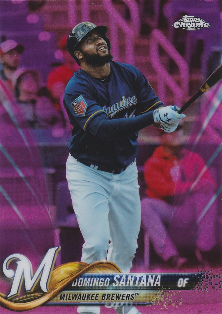 2018 Topp Chrome Pink Refractor Domingo Santana #93 Milwaukee Brewers