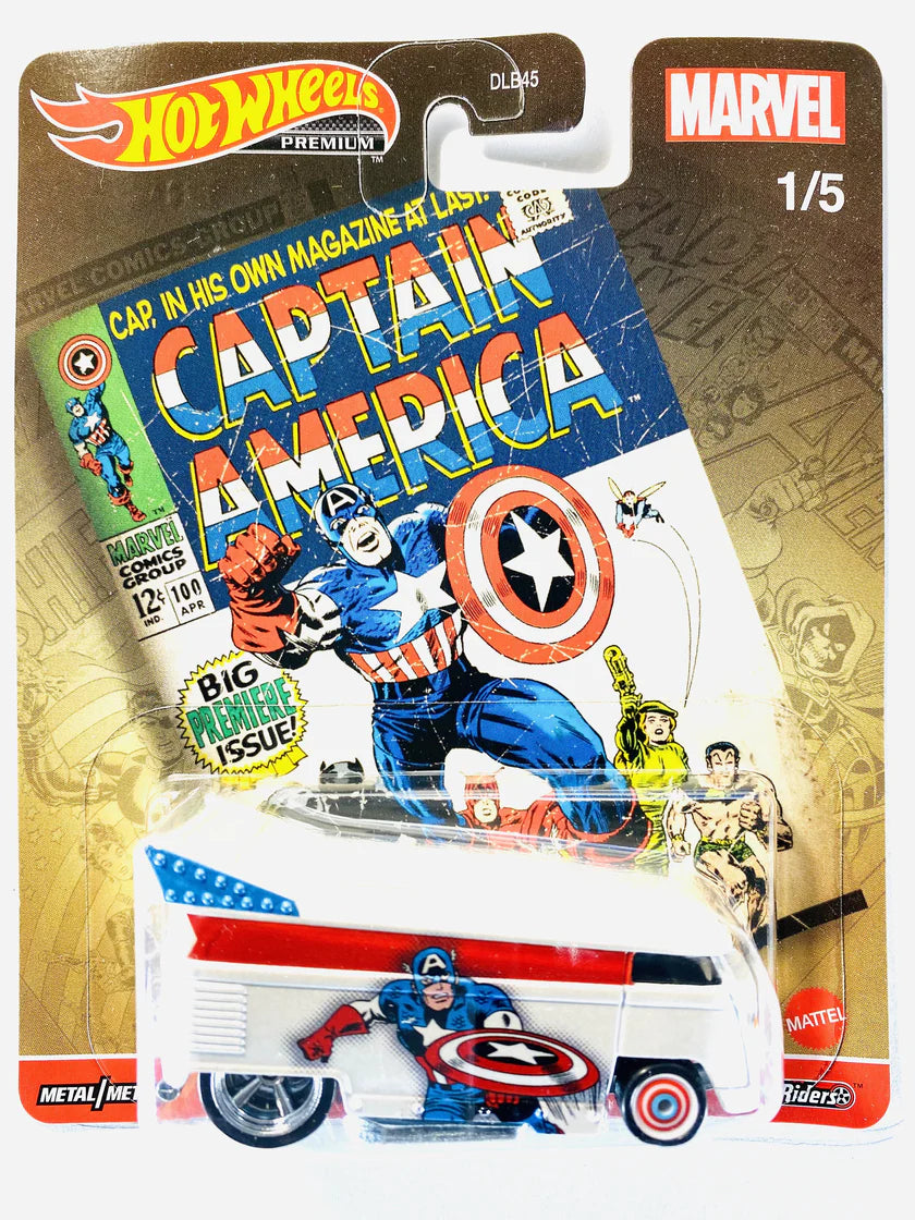 Hot Wheels Pop Culture Marvel 1/5 Captain America Volkswagen T1 Drag Bus - walk-of-famesports