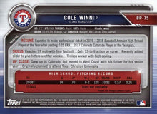 Load image into Gallery viewer, 2019 Bowman Prospects Cole Winn #BP-75 Texas Rangers
