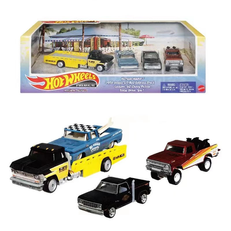 Hot Wheels Premium Horizon Hauler Set Garage Dodge Red Express Truck Custom Chevy Pickup Texas Drive Ford Truck Car Toy - walk-of-famesports