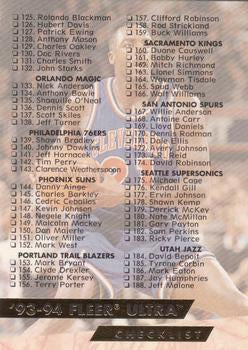 1993-94 Fleer Ultra Checklist: 125-200 and Inserts CL #200