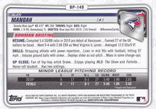 Load image into Gallery viewer, 2020 Bowman Prospects Alek Manoah BP-149 Toronto Blue Jays
