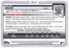 Load image into Gallery viewer, 2020 Bowman 1st Prospects Camo Colton Welker BP-87 Colorado Rockies
