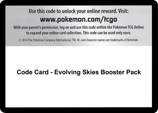 Code Card - Evolving Skies Booster Pack - SWSH07 - Bulk of 54 Code Card