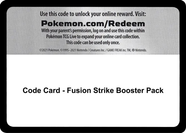 Code Card Fusion Strike Booster Pack - SWSH08: Fusion Strike - Bulk of 67 Code Cards