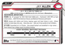 Load image into Gallery viewer, 2021 Bowman Draft Jay Allen FBC 1st Bowman BD-11 Cincinnati Reds
