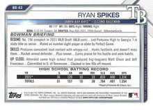 Load image into Gallery viewer, 2021 Bowman Draft Ryan Spikes FBC 1st Bowman BD-63 Tampa Bay Rays
