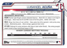 Load image into Gallery viewer, 2021 Bowman Draft Luisangel Acuña BD-81 Texas Rangers
