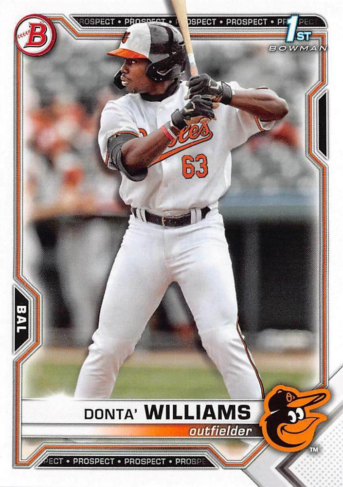 2021 Bowman Draft Donta' Williams FBC 1st Bowman BD-90 Baltimore Orioles