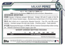 Load image into Gallery viewer, 2021 Bowman Draft Milkar Perez BD-117 Seattle Mariners
