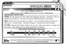 Load image into Gallery viewer, 2021 Bowman Draft Brendan Beck FBC 1st Bowman BD-118 New York Yankees
