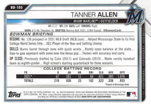 Load image into Gallery viewer, 2021 Bowman Draft Tanner Allen FBC 1st Bowman BD-165 Miami Marlins
