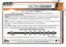 Load image into Gallery viewer, 2021 Bowman Draft Colton Cowser FBC 1st Bowman BD-166 Baltimore Orioles
