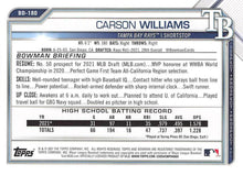 Load image into Gallery viewer, 2021 Bowman Draft Carson Williams FBC 1st Bowman BD-180 Tampa Bay Rays
