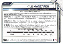 Load image into Gallery viewer, 2021 Bowman Draft Kyle Manzardo FBC 1st Bowman BD-191 Tampa Bay Rays
