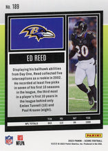 Load image into Gallery viewer, 2022 Panini Score Base Ed Reed #189 Baltimore Ravens

