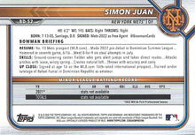 Load image into Gallery viewer, 2022 Bowman Draft Simon Juan BD-52 New York Mets
