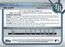 Load image into Gallery viewer, 2022 Bowman Draft Ryan Cermak FBC 1st Bowman BD-81 Tampa Bay Rays
