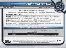 Load image into Gallery viewer, 2022 Bowman Draft Karson Milbrandt FBC  BD-87 Miami Marlins
