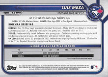 Load image into Gallery viewer, 2022 Bowman Draft Luis Meza BD-89 Toronto Blue Jays
