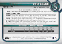 Load image into Gallery viewer, 2022 Bowman Draft Cole Young FBC 1st Bowman BD-112 Seattle Mariners
