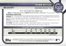 Load image into Gallery viewer, 2022 Bowman Draft Ryan Ritter FBC 1st Bowman BD-136 Colorado Rockies
