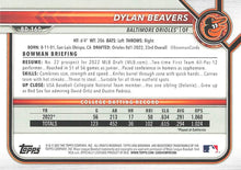 Load image into Gallery viewer, 2022 Bowman Draft Dylan Beavers FBC 1st Bowman BD-160 Baltimore Orioles
