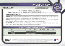 Load image into Gallery viewer, 2022 Bowman Draft Jackson Cox FBC 1st Bowman BD-174 Colorado Rockies
