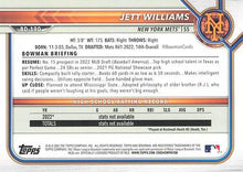 Load image into Gallery viewer, 2022 Bowman Draft Jett Williams FBC 1st Bowman BD-190 New York Mets
