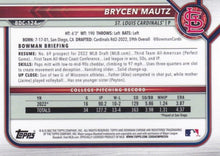 Load image into Gallery viewer, 2022 Bowman Chrome Refractor Brycen Mautz BDC-124 St. Louis Cardinals
