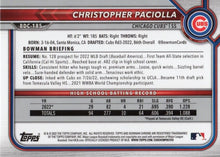 Load image into Gallery viewer, 2022 Bowman Chrome Refractor Christopher Paciolla BDC-185 Chicago Cubs
