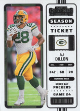 Load image into Gallery viewer, 2022 Panini Contenders Season Ticket AJ Dillon # 42 Green Bay Packers
