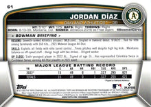 Load image into Gallery viewer, 2023 Bowman Jordan Díaz RC #61 Oakland Athletics
