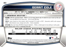Load image into Gallery viewer, 2023 Bowman Gerrit Cole #83 New York Yankees
