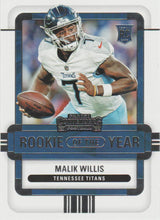 Load image into Gallery viewer, 2022 Panini Contenders Rookie of the Year Contenders Malik Willis # ROY-MWI Tennessee Titans
