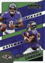 Load image into Gallery viewer, 2022 Panini Contenders Touchdown Tandems Lamar Jackson/Rashod Bateman # TDT-LJA Baltimore Ravens/Baltimore Ravens
