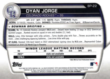 Load image into Gallery viewer, 2023 Bowman Prospects 1st Bowman Dyan Jorge FBC BP-22 Colorado Rockies
