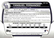 Load image into Gallery viewer, 2023 Bowman Prospects Yanquiel Fernandez BP-30 Colorado Rockies
