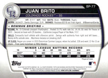Load image into Gallery viewer, 2023 Bowman Prospects 1st Bowman Juan Brito FBC BP-77 Colorado Rockies
