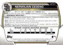 Load image into Gallery viewer, 2023 Bowman Prospects 1st Bowman Nerwilian Cedeno FBC BP-81 San Diego Padres
