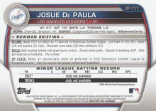 Load image into Gallery viewer, 2023 Bowman Prospects 1st Bowman Josue De Paula FBC BP-111 Los Angeles Dodgers
