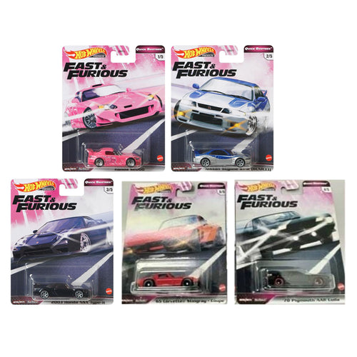Hot Wheels Car Culture Fast & Furious Quick Shifters Set of 5, 1/64 Diecast Model Cars - walk-of-famesports
