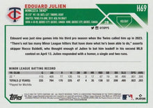 Load image into Gallery viewer, 2023 Topps Holiday Edouard Julien RC H69 Minnesota Twins
