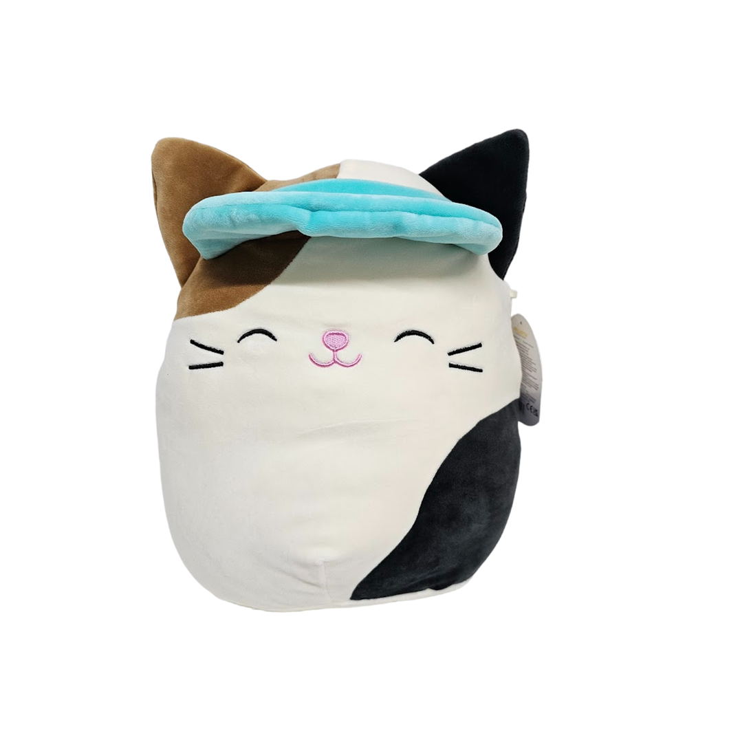 Squishmallows Cam the Calico Cat wearing a Sun Visor 11