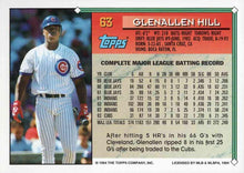 تحميل الصورة إلى عارض المعرض، 1994 Topps Glenallen Hill # 63 Chicago Cubs
