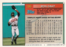 تحميل الصورة إلى عارض المعرض، 1994 Topps Ron Gant # 166 Atlanta Braves
