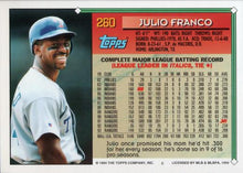 将图片加载到图库查看器，1994 Topps Julio Franco # 260 Texas Rangers
