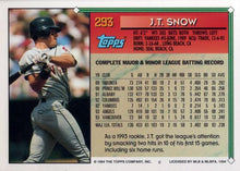 将图片加载到图库查看器，1994 Topps J.T. Snow ASR # 293 California Angels
