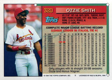 将图片加载到图库查看器，1994 Topps Ozzie Smith # 320 St. Louis Cardinals
